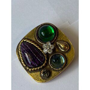 Vintage  Essocraft  N.Y.C. Pin Brooch With Green & Purple Stones J0235